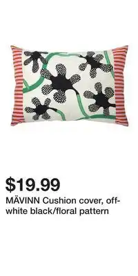 IKEA MÄVINN Cushion cover, off-white black/floral pattern offer