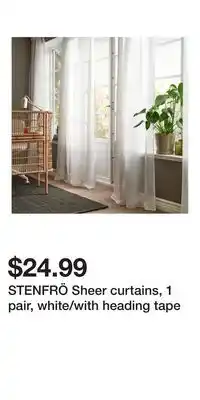 IKEA STENFRÖ Sheer curtains, 1 pair, white/with heading tape offer