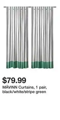 IKEA MÄVINN Curtains, 1 pair, black/white/stripe green offer