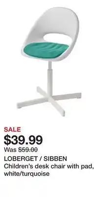 IKEA LOBERGET / SIBBEN Children's desk chair with pad, white/turquoise offer