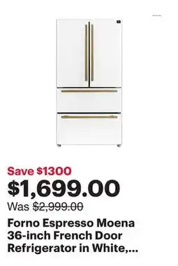 Best Buy Forno Espresso Moena 36-inch French Door Refrigerator in White, 19.2 cu.ft with Ice Maker offer