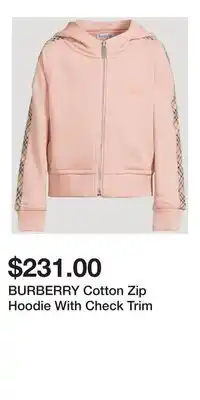 Holt Renfrew BURBERRY Cotton Zip Hoodie With Check Trim offer