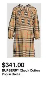 Holt Renfrew BURBERRY Check Cotton Poplin Dress offer