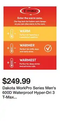 Mark's Dakota WorkPro Series Men's 600D Waterproof Hyper-Dri 3 T-Max Insulated Polyester Bib Overalls offer