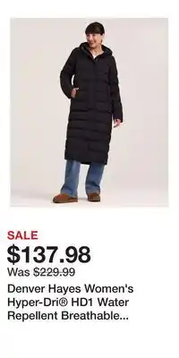 Mark's Denver Hayes Women's Hyper-Dri HD1 Water Repellent Breathable T-Max Insulated Long Puffer Jacket offer