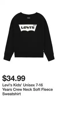 Mark's Levi's Kids' Unisex 7-16 Years Crew Neck Soft Fleece Sweatshirt offer