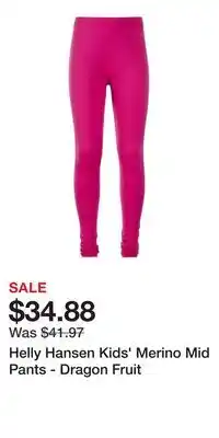 Sport Chek Helly Hansen Kids' Merino Mid Pants - Dragon Fruit offer