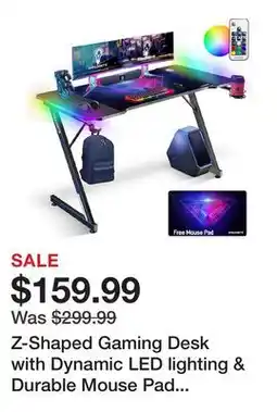 TSC Stores Z-Shaped Gaming Desk with Dynamic LED lighting & Durable Mouse Pad | 47x24 Carbon Fiber offer
