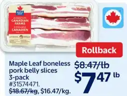 Walmart Maple Leaf boneless pork belly slices 3-pack offer
