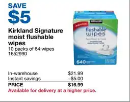 Costco Kirkland Signature moist flushable wipes offer