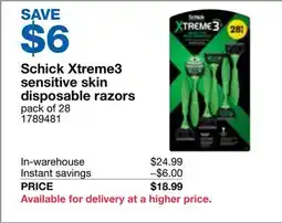 Costco Schick Xtreme3 sensitive skin disposable razors offer