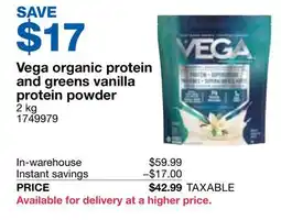 Costco Vega organic protein and greens vanilla protein powder offer