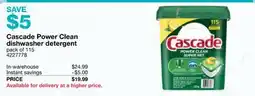Costco Cascade Power Clean dishwasher detergent pack offer