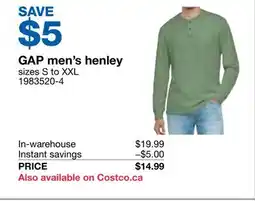 Costco GAP men's henley offer