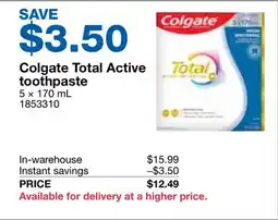 Costco Colgate Total Active toothpaste offer