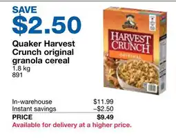 Costco Quaker Harvest Crunch original granola cereal offer