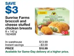 Costco Sunrise Farms broccoli and cheese stuffed chicken breasts offer