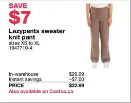 Costco Lazypants sweater knit pant offer