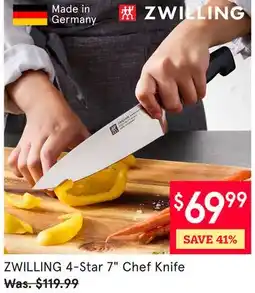 Kitchen Stuff Plus ZWILLING 4-Star 7 Chef Knife offer