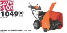 Co-op Husqvarna two stage snow thrower, 212-cc, 24-in. offer