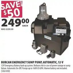 Co-op Burcam emergency sump pump, automatic, 12-v offer
