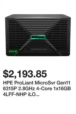 Newegg HPE ProLiant MicroSvr Gen11 6315P 2.8GHz 4-Core 1x16GB 4LFF-NHP iLO KIT 1GbE 1x180W PS Micro Server offer