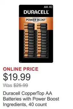 Costco Duracell CopperTop AA Batteries with Power Boost Ingredients, 40 count offer