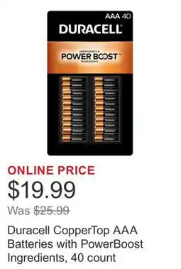 Costco Duracell CopperTop AAA Batteries with PowerBoost Ingredients, 40 count offer