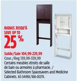 Canadian Tire Selected Bathroom Spacesavers and Medicine Cabinets offer