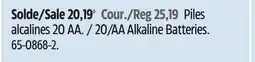 Canadian Tire Duracell 20/AA Alkaline Batteries offer