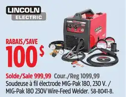 Canadian Tire Lincoln MIG-Pak 180 230V Wire-Feed Welder offer