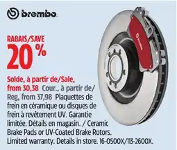 Canadian Tire Brembo Ceramic Brake Pads or UV-Coated Brake Rotors offer