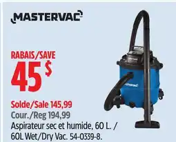 Canadian Tire Mastervac 60L Wet/Dry Vac offer