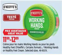 Canadian Tire O'Keeffe's Working Hands or Healthy Feet Cream offer