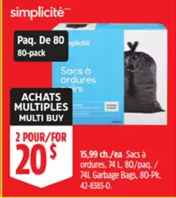 Canadian Tire Simplicité 74L Garbage Bags, 80-Pk offer