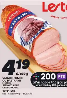 IGA LESTERS SMOKED BEEF OR PASTRAMI offer