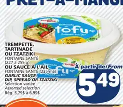 Marché Bonichoix FONTAINE SANTÉ (227 à 255 g), FONTAINE SANTÉ (235 mL) GARLIC SAUCE, DIP, SPREAD OR TZATZIKI offer