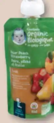 Familiprix Gerber Organic purée pear, peach, strawberry offer