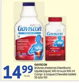 Uniprix GAVISCON Brûlures d'estomac/Heartburns Liquide/Liquid, Compr. à croquer/Chewable tablets offer