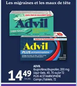 Uniprix ADVIL Ibuprofène/Ibuprofen, 200 mg Liqui-Gels, PLUS ACÉTAMINOPHÈNE Compr./Tablets offer