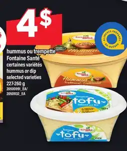 Maxi HUMMUS OU TREMPETTE FONTAINE SANTÉ | HUMMUS OR DIP offer