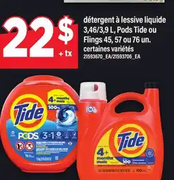 Maxi DÉTERGENT À LESSIVE LIQUIDE 3,46/3,9 L, PODS TIDE OU FLINGS 45, 57 OU 76 UN offer