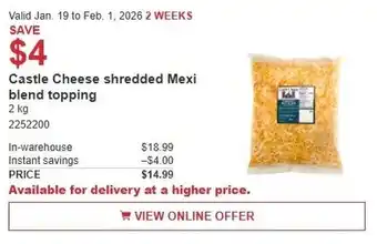 Costco Castle Cheese shredded Mexi blend topping offer