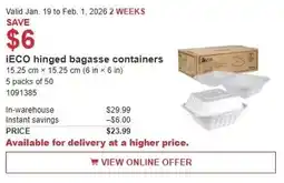 Costco iECO hinged bagasse containers offer