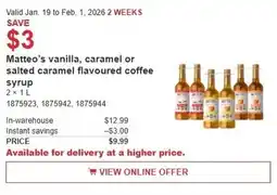 Costco Matteo's vanilla, caramel or salted caramel flavoured coffee offer