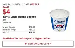 Costco Santa Lucia ricotta cheese offer