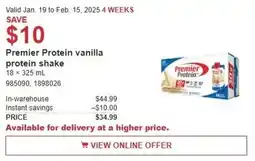 Costco Premier Protein vanilla protein shake offer
