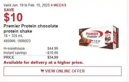 Costco Premier Protein chocolate protein shake offer