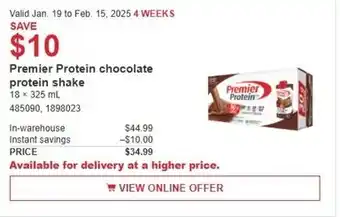 Costco Premier Protein chocolate protein shake offer