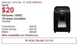 Costco Fellowes 1500C 15-sheet shredder offer